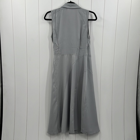 152. Midi Dress Tencel Faux Wrap W/Tie Sleeveless Blue Gray NEW - Picture 4 of 9